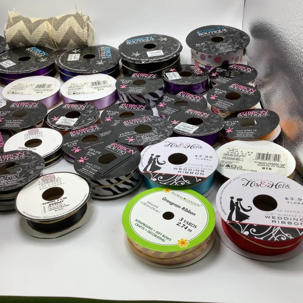 Lot of Ribbon for‎ Crafts 39 Pieces Assorted Solid & Print & Sizes New & Used
